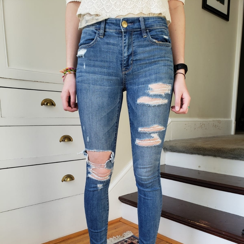 TALL American Eagle Distressed High Rise Jean